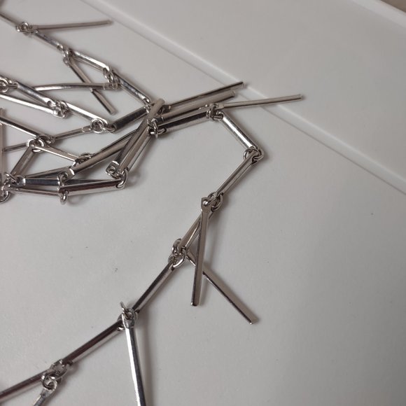 Very Long Silver Tone Dangling Bar Necklace 53.5 Inches - Picture 3 of 11